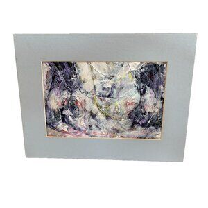 Vintage Abstract Mixed Media Artwork Signed Theo 9"x12" Matted 70-80s NYC Decor